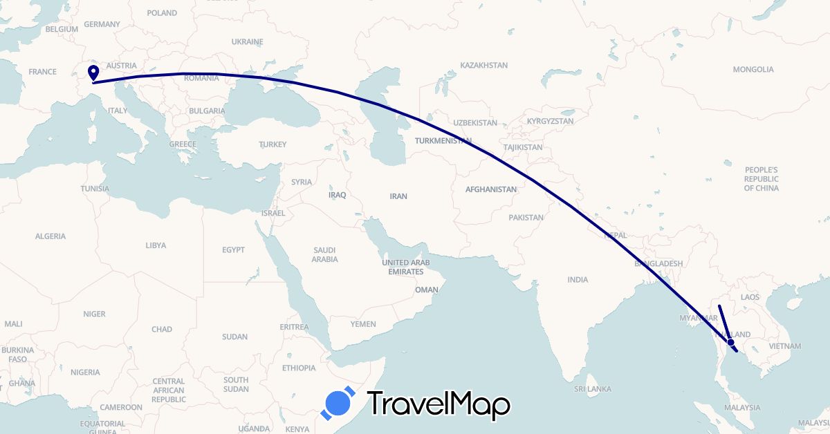 TravelMap itinerary: driving in Italy, Thailand (Asia, Europe)